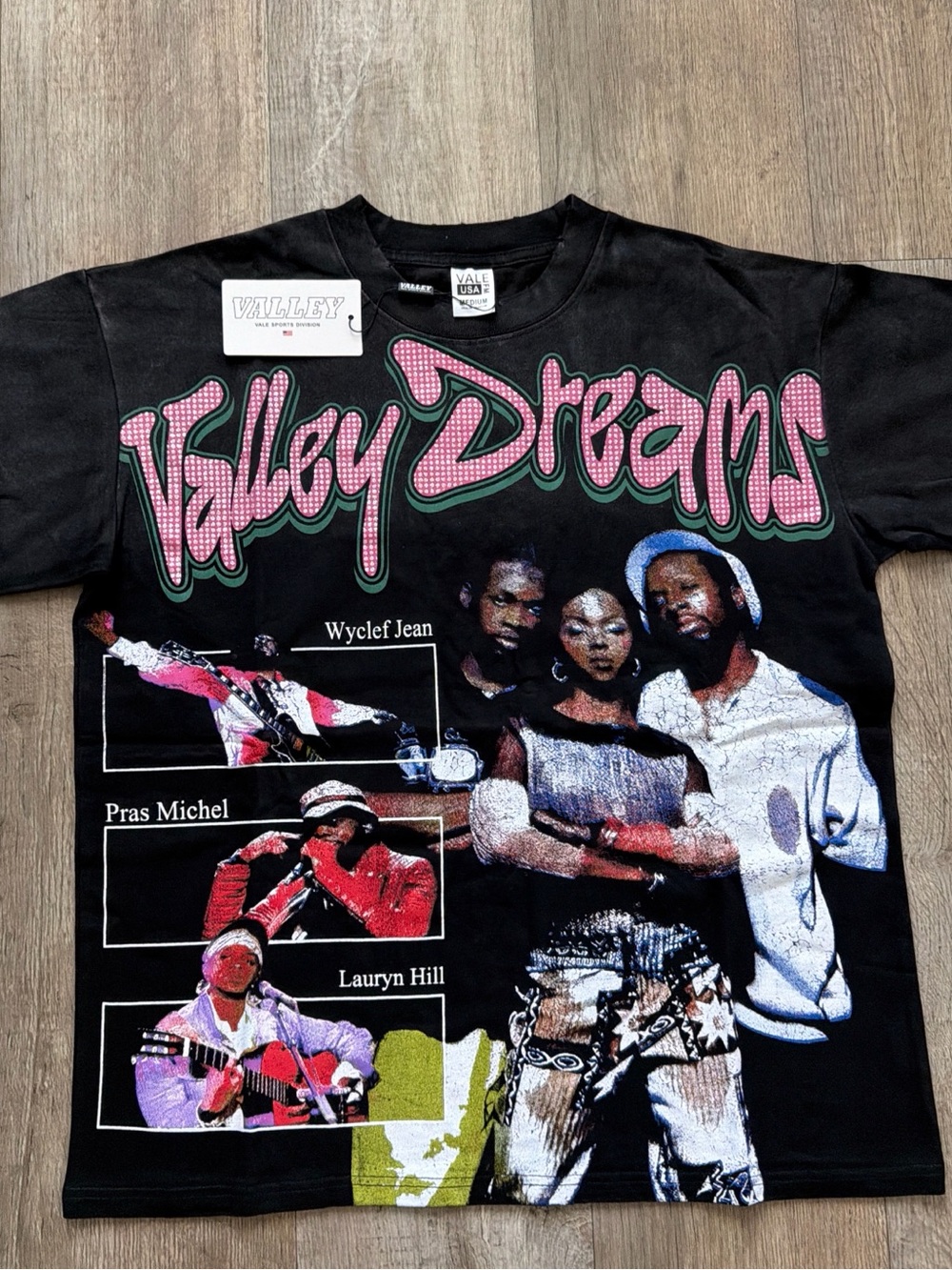 Valley Dreams Black Tee with Pink & Green 'Valley Dreams' Graphic